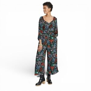Knox Rose Women’s Floral Jumpsuit Black Multicolor Size M